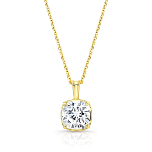Cushion Diamond Solitaire Pendant In A 14k Yellow Gold 4-prong Leaf Scroll Setting, 2.24ct. T.w. (i, Vs1 Gia)