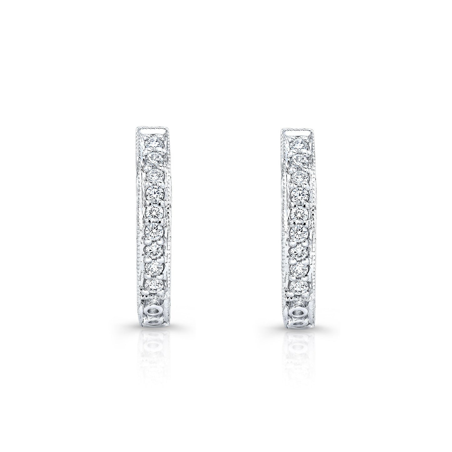 Diamond Hinged Back Filigree Hoop Earrings in 14k White Gold 0.19ctw – detail view | RockHer