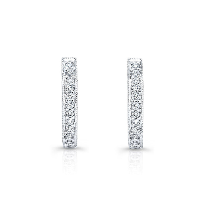 Diamond Hinged Back Filigree Hoop Earrings in 14k White Gold 0.19ctw – detail view | RockHer