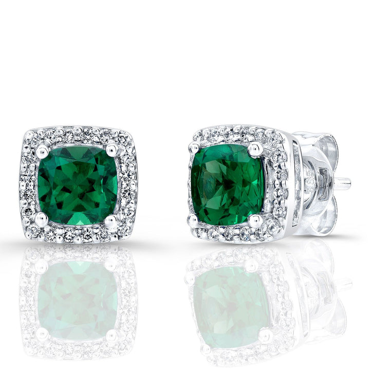Created Emerald Square Stud Earrings in 14K White Gold | RockHer