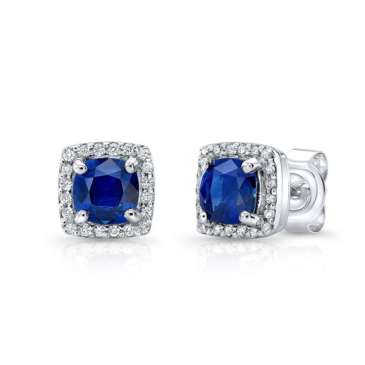 Sapphire Cushion Stud Earrings in 14K White Gold | RockHer