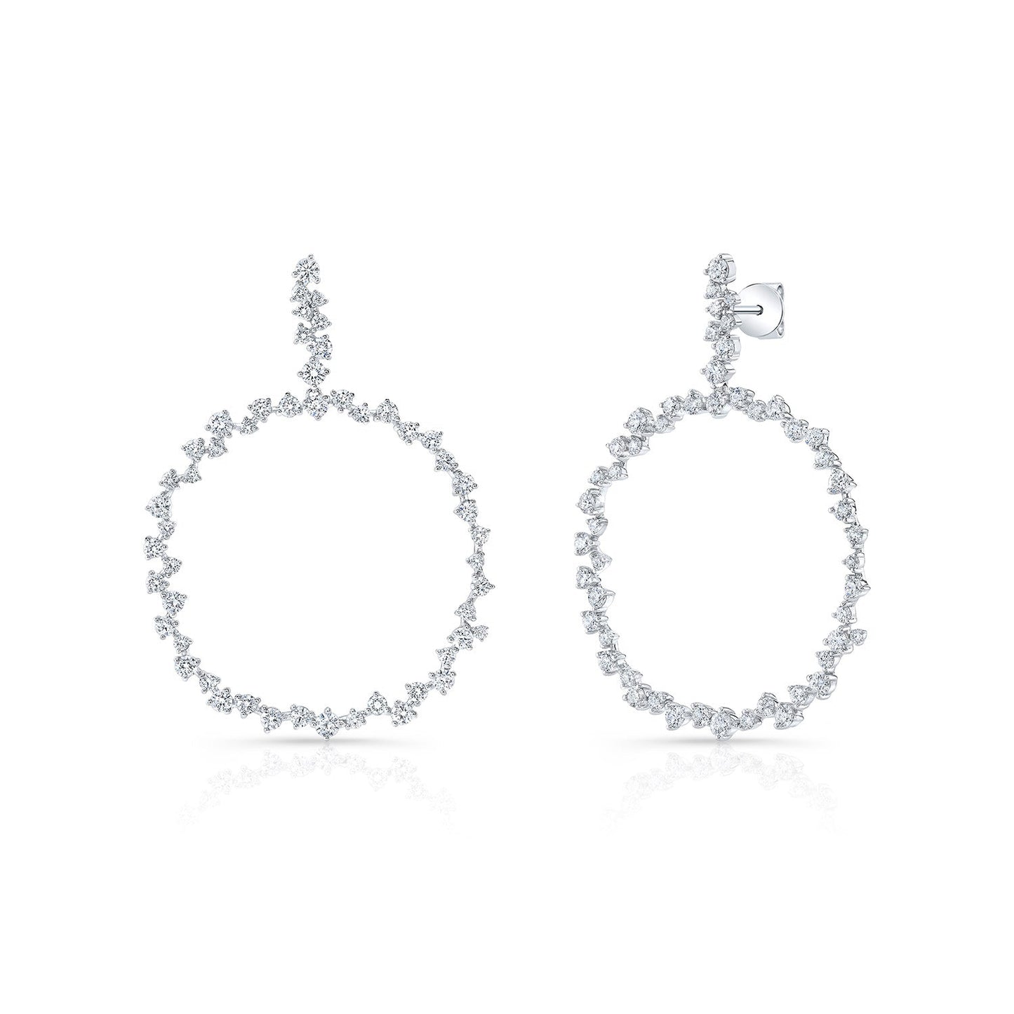 Scattered Diamonds Circle Earrings in 14k White Gold 3.38ctw – detail view | RockHer
