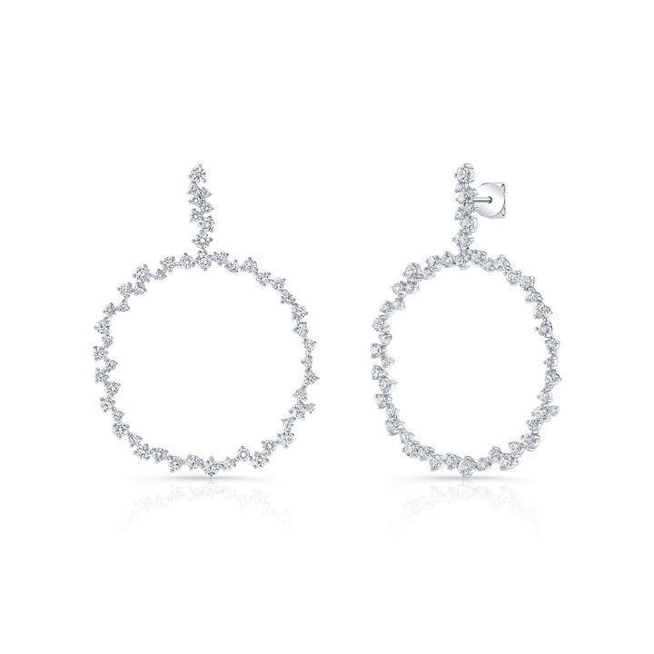 Scattered Diamonds Circle Earrings in 14k White Gold 3.38ctw – detail view | RockHer