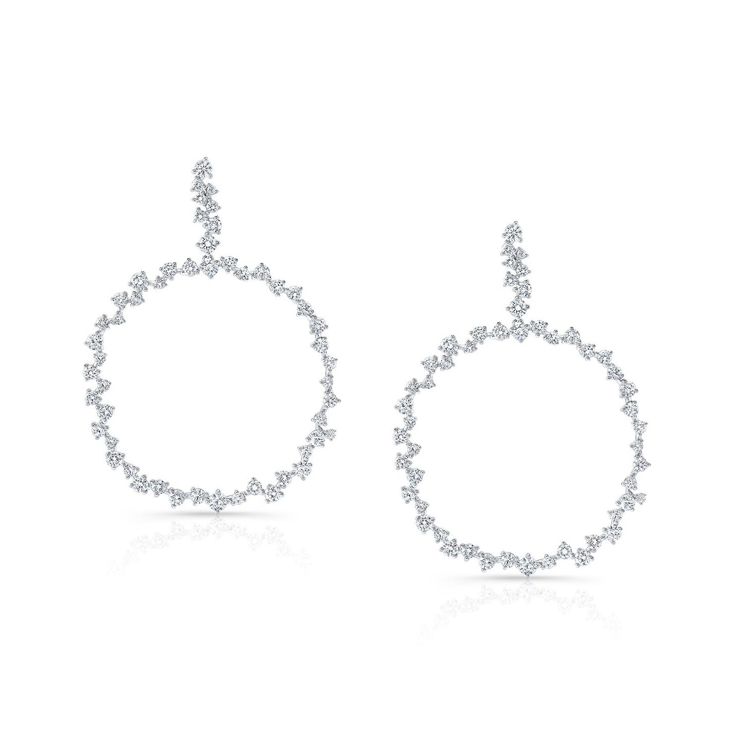 Scattered Diamonds Circle Earrings in 14k White Gold 3.38ctw – front view | RockHer