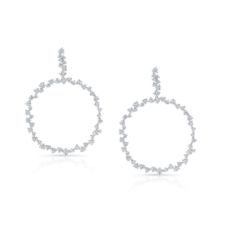 Scattered Diamonds Circle Earrings in 14k White Gold 3.38ctw – front view | RockHer