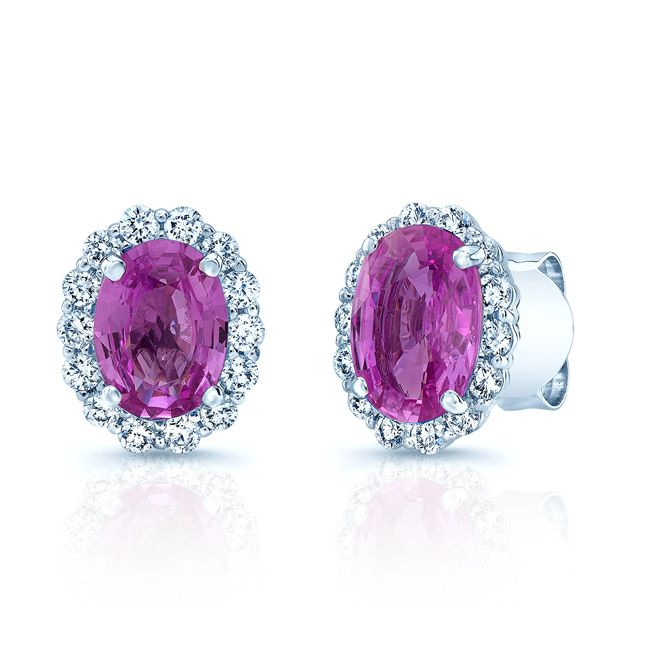 Pink Sapphire Round Brilliant Stud Earrings in 14K White Gold | RockHer