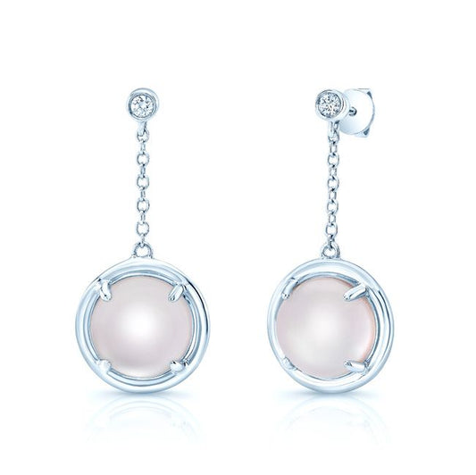 Amethyst Mother Of Pearl And Diamond Cabochon Dangle Earrings In 14k White Gold