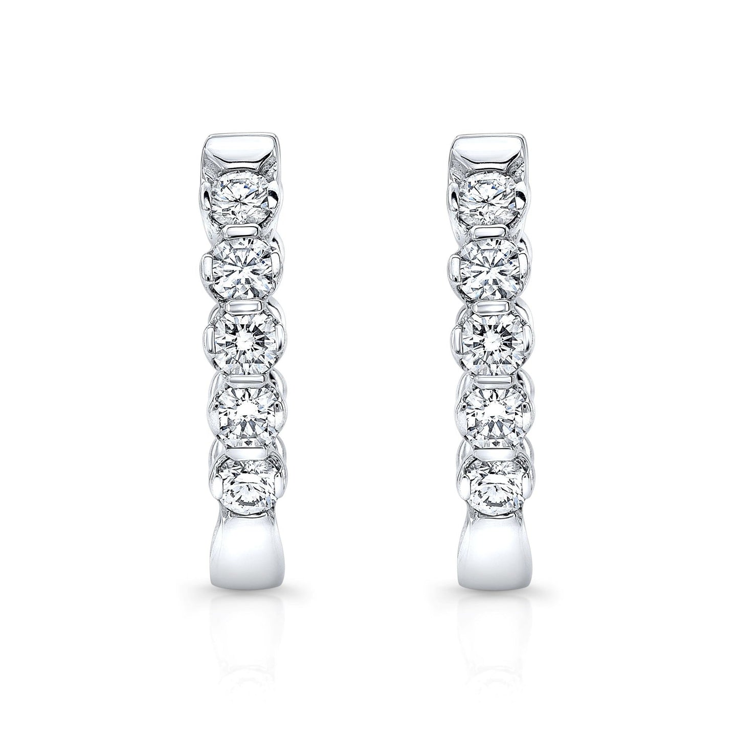Diamond Hinged Oval Hoop Earrings in 14k White Gold 0.70ctw – front view | RockHer