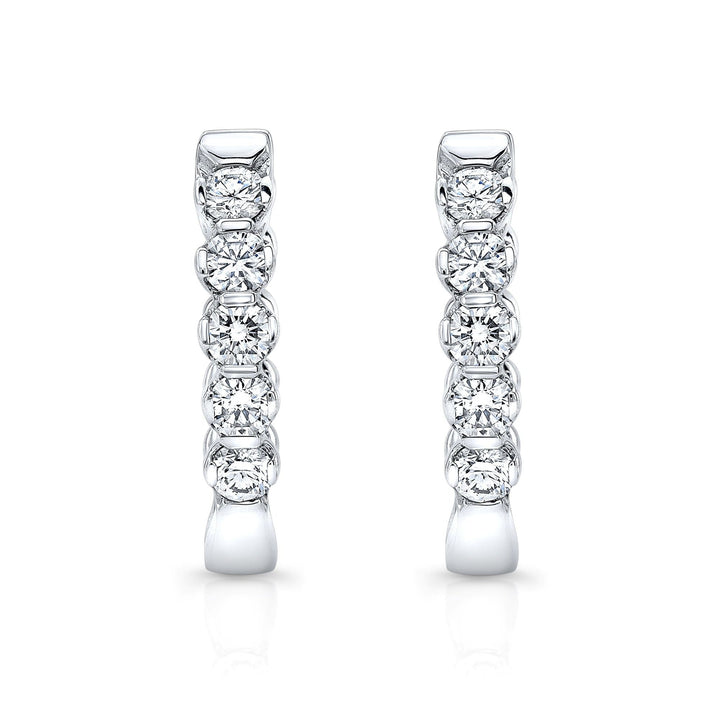 Diamond Hinged Oval Hoop Earrings in 14k White Gold 0.70ctw – front view | RockHer