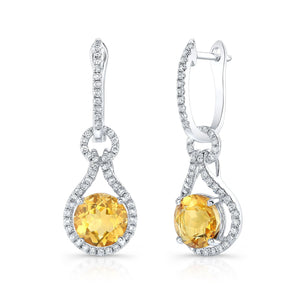 ต่างหูซิทริน ทรงกลม ตัวเรือนทองคำขาว 14K จาก RockHer
