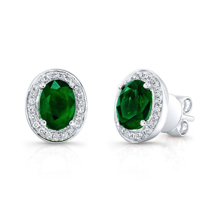 Emerald Oval Stud Earrings in 14K White Gold | RockHer