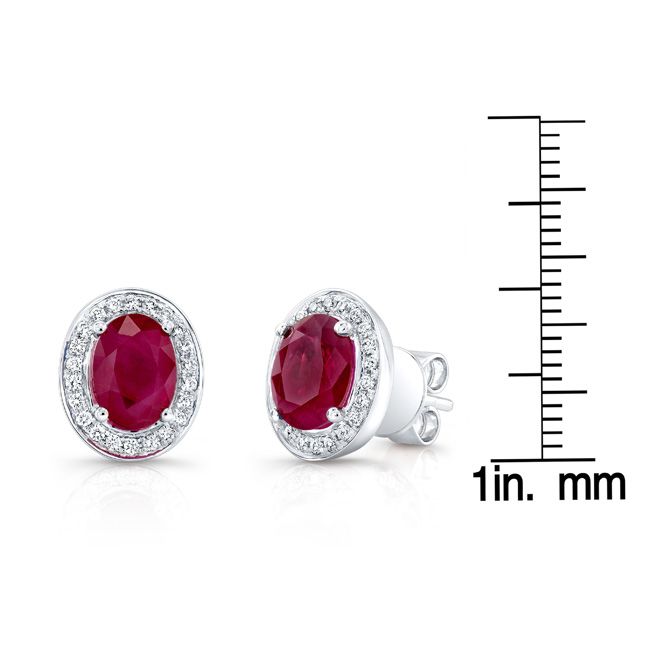 Ruby And Diamond Oval Halo Earrings In 14k White Gold