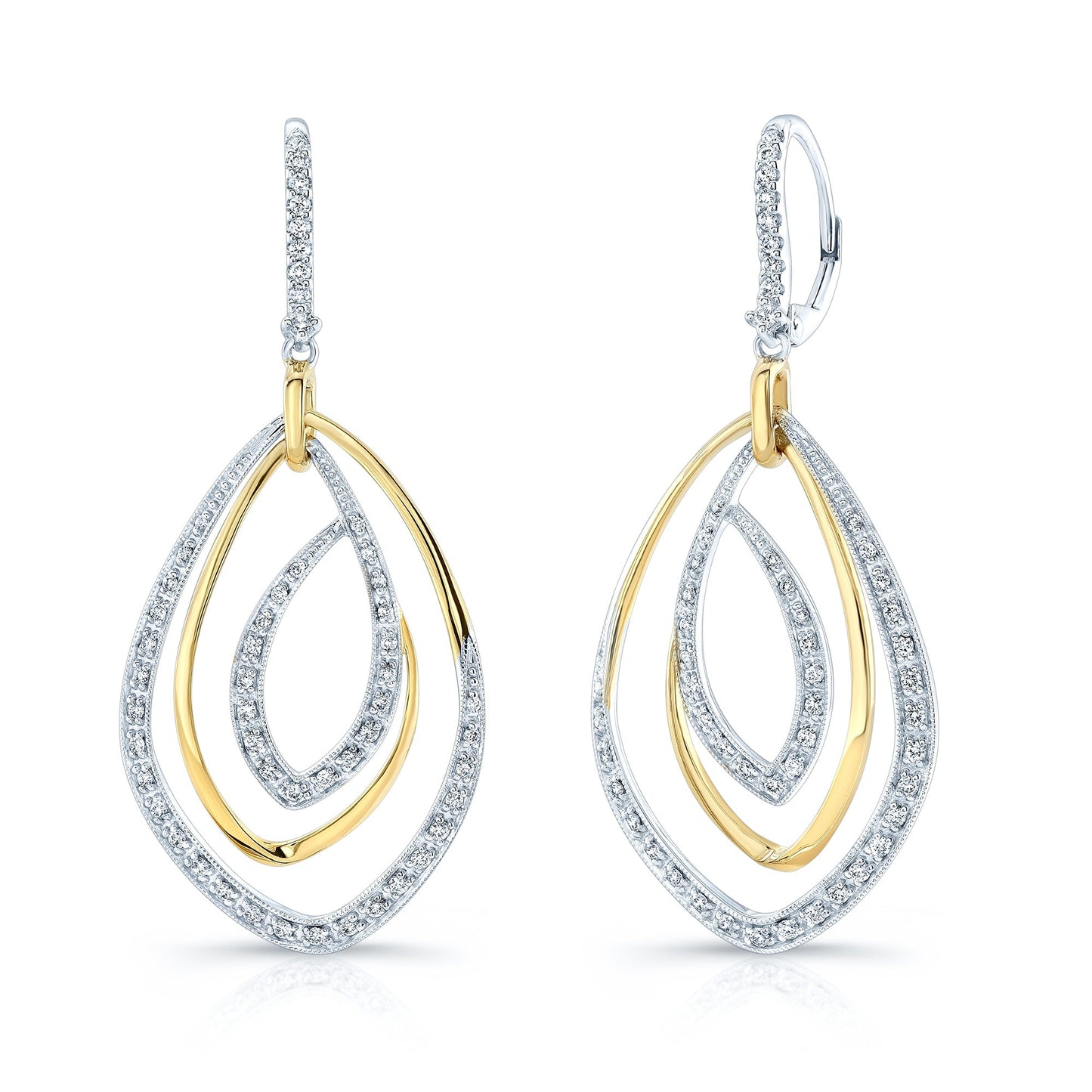 Diamond Overlapping Multi-loop Two Tone Dangle Earrings in 14k Gold 0.50ctw – side profile | RockHer