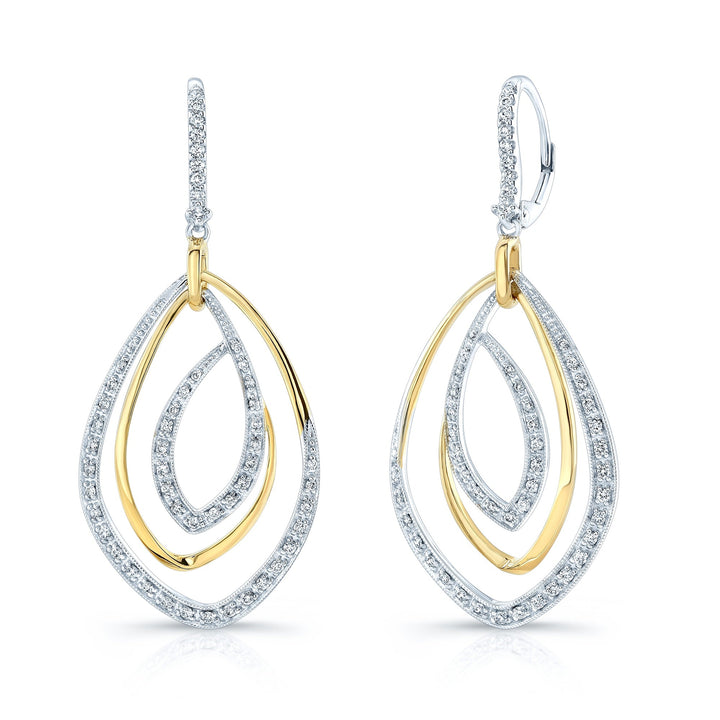 Diamond Overlapping Multi-loop Two Tone Dangle Earrings in 14k Gold 0.50ctw – side profile | RockHer