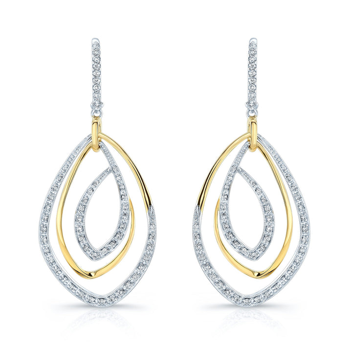Diamond Overlapping Multi-loop Two Tone Dangle Earrings in 14k Gold 0.50ctw – front view | RockHer
