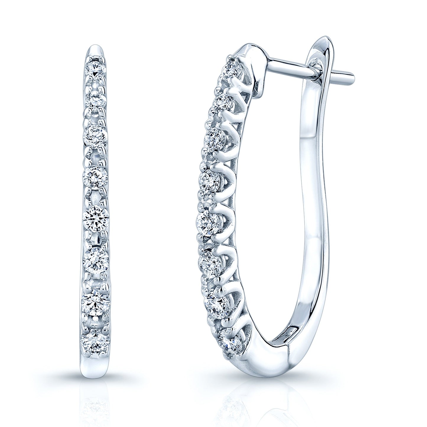 Diamond Hinged Back J Hoop Earrings in 14k White Gold 0.26ctw – side profile | RockHer