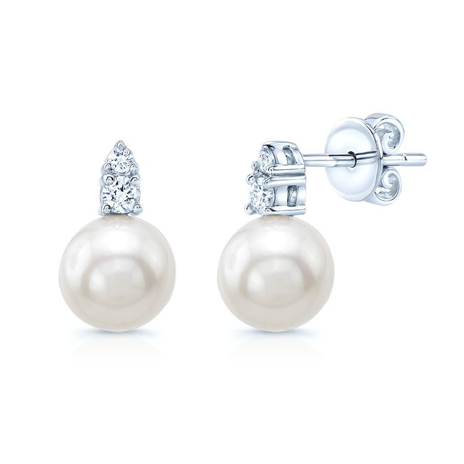 Pearl And Diamond Drop Earrings in 14K White Gold | RockHer