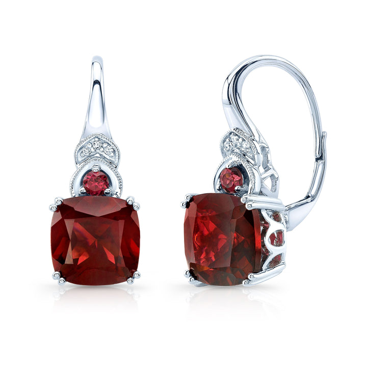 Rhodolite Garnet & Diamond Earrings in 14K White Gold – front view | RockHer