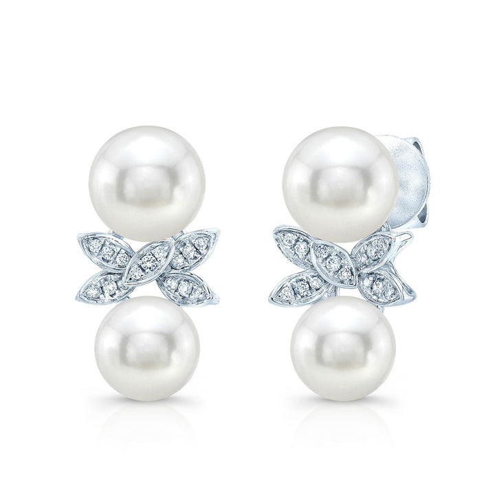 Fresh Water Pearl And Diamond Butterfly Earring in 14K White Gold | RockHer