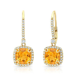 ต่างหูเพชร ทรงคุชชั่น ล้อมเพชร ตัวเรือนทองคำเหลือง 14K จาก RockHer