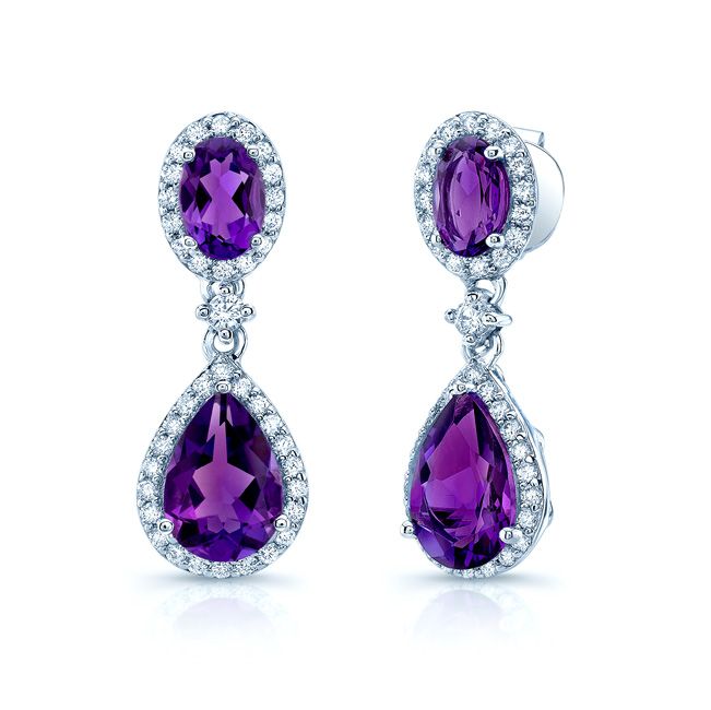 Amethyst And Diamond Pave Dangle Earrings in 14K White Gold | RockHer