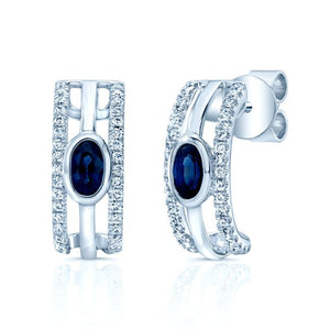 ต่างหูไพลิน ทรงกลม ตัวเรือนทองคำขาว 14K จาก RockHer