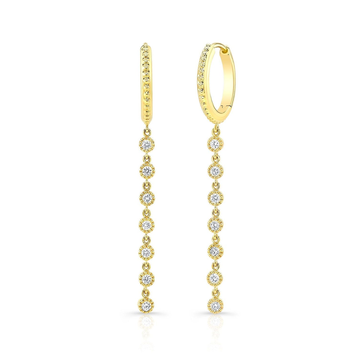 ต่างหูระย้าล้อมเพชรพร้อมหัวห่วงในทองคำเหลือง 14k