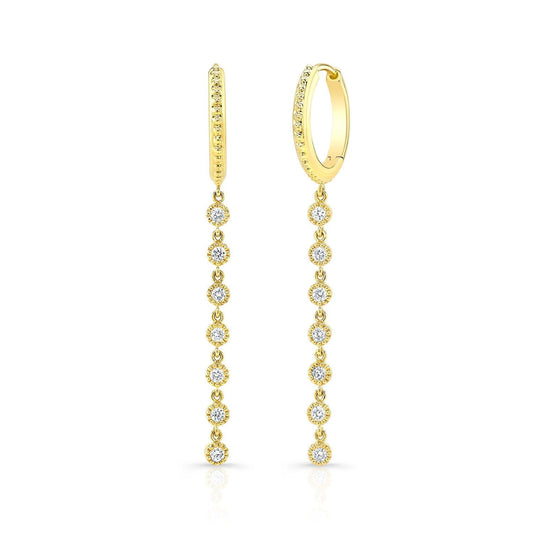 ต่างหูระย้าล้อมเพชรพร้อมหัวห่วงในทองคำเหลือง 14k