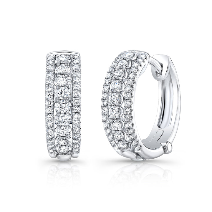 Diamond Hinged Back Huggie Hoop Earrings in 14k White Gold 0.42ctw – detail view | RockHer