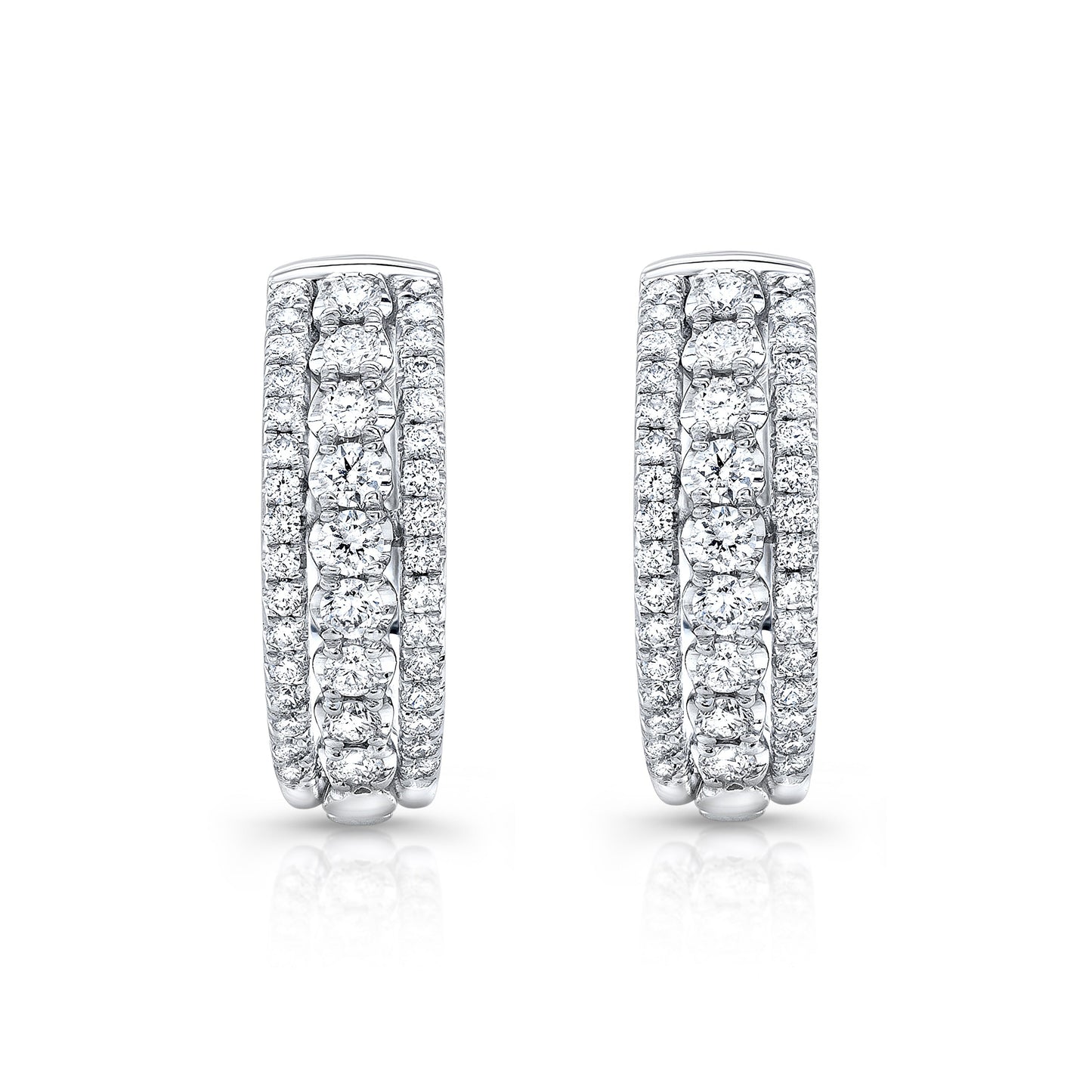 Diamond Hinged Back Huggie Hoop Earrings in 14k White Gold 0.42ctw – front view | RockHer
