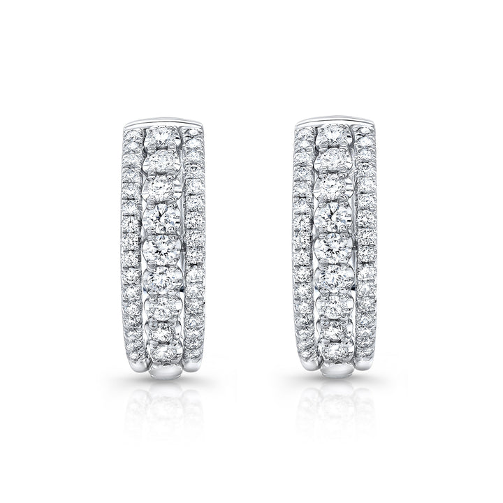 Diamond Hinged Back Huggie Hoop Earrings in 14k White Gold 0.42ctw – front view | RockHer