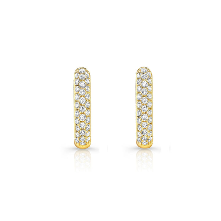 Micro Pave Diamond Huggie Earrings in 14K Yellow Gold 0.30ctw – front view | RockHer