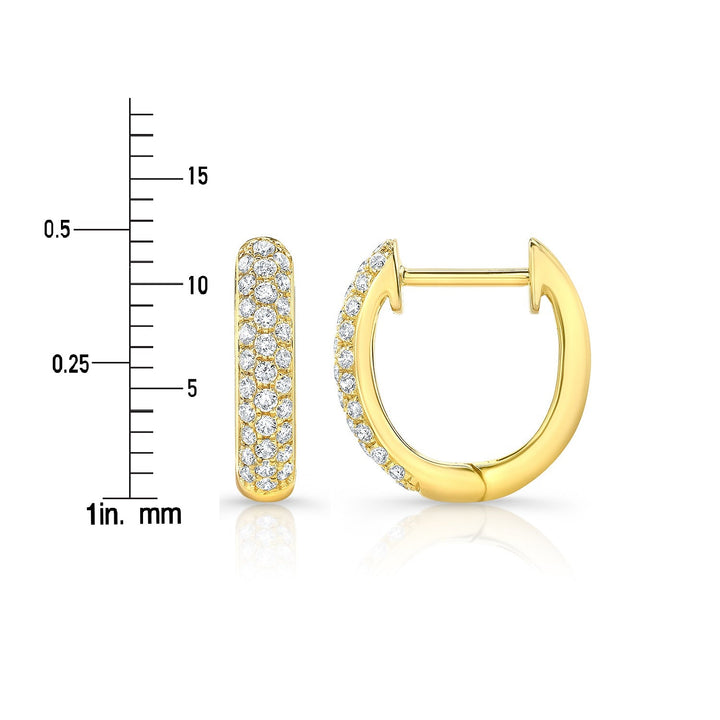 Micro Pave Diamond Huggie Earrings in 14K Yellow Gold 0.30ctw – scale reference | RockHer