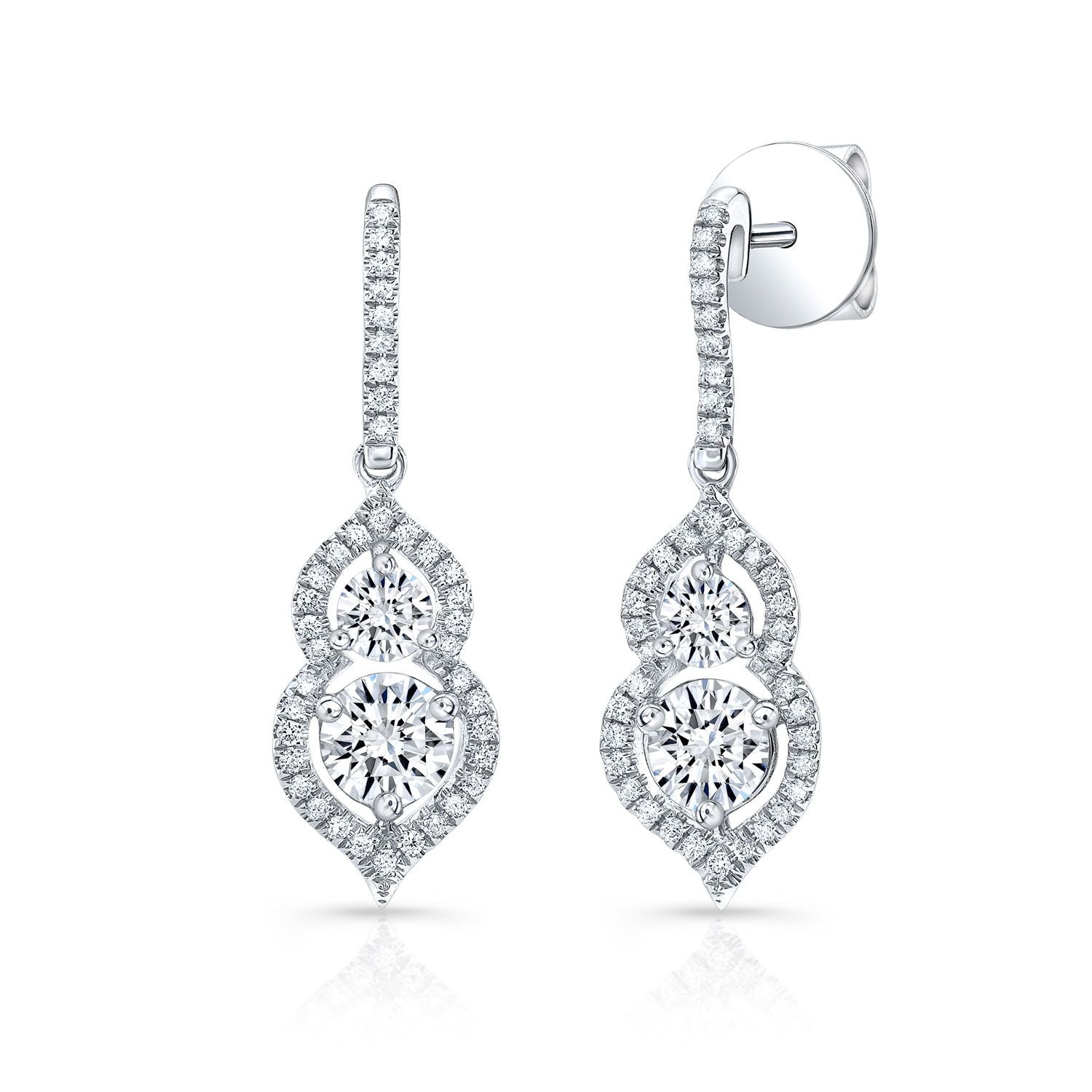 ต่างหูหิน 2 เม็ดพร้อมปลายมินาเร็ตในทองคำขาว 14k