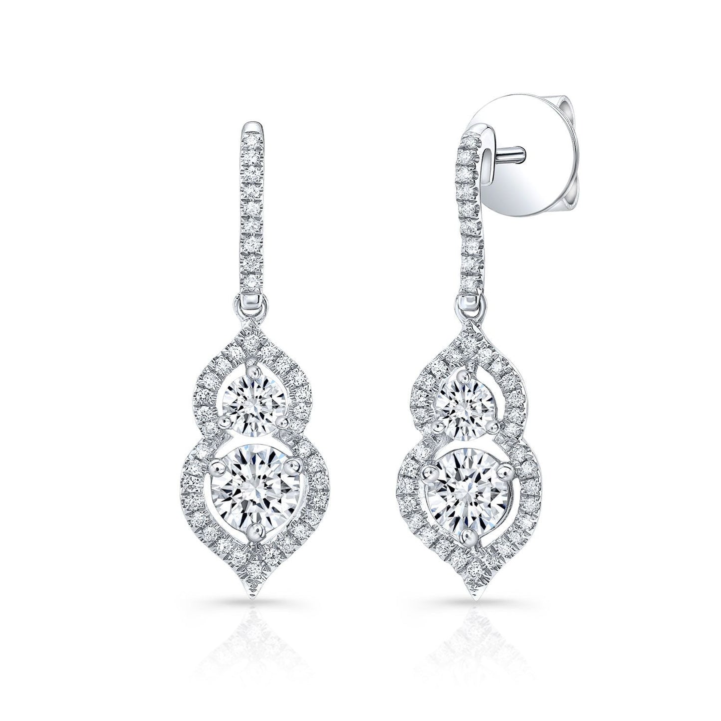 ต่างหูหิน 2 เม็ดพร้อมปลายมินาเร็ตในทองคำขาว 14k