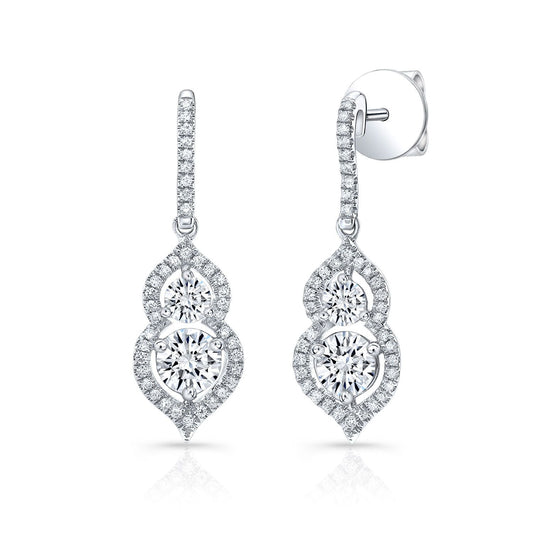 ต่างหูหิน 2 เม็ดพร้อมปลายมินาเร็ตในทองคำขาว 14k