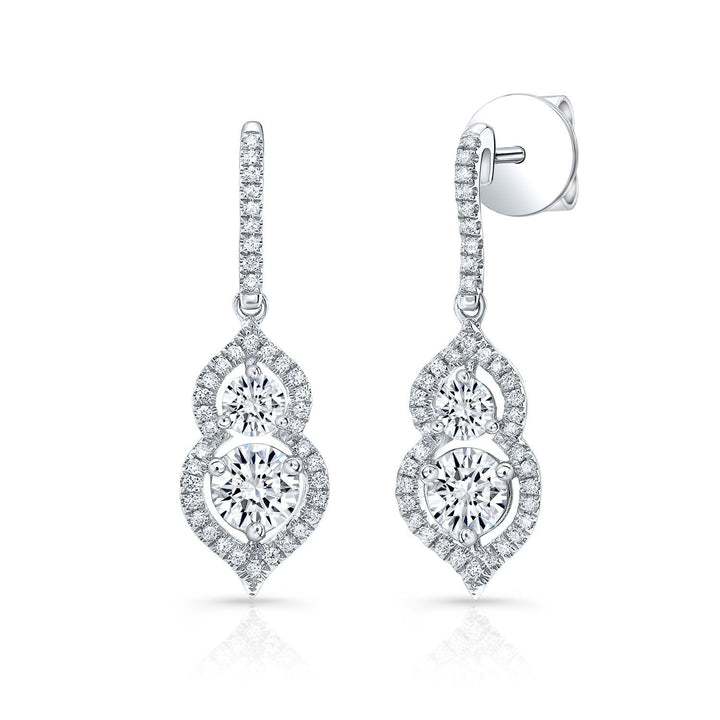 2 Stone Drop Earrings With Minaret Tips in 14K White Gold – front view | RockHer
