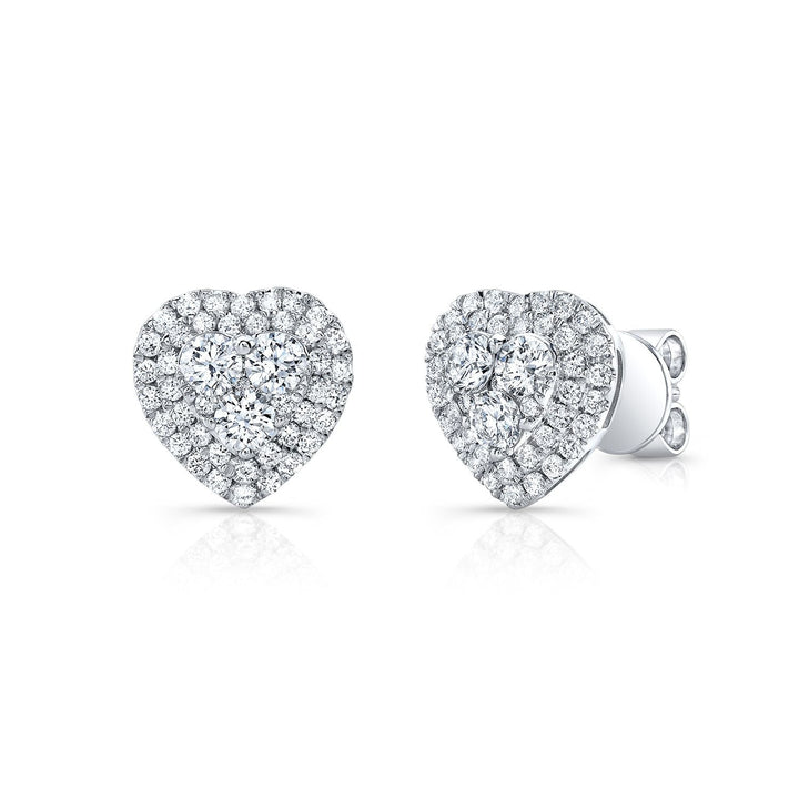 Natural Diamond Heart Shape Stud Earrings in 14K White Gold | RockHer