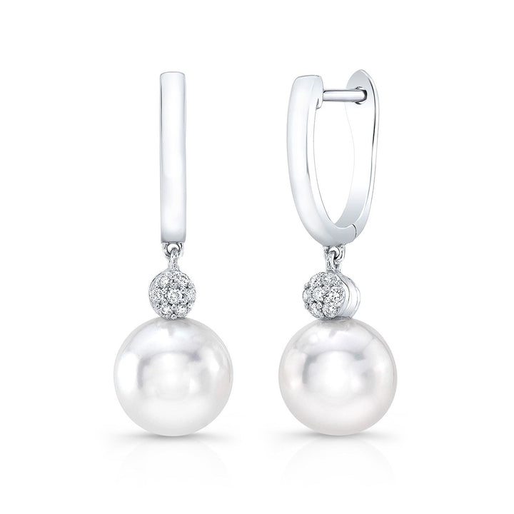 Pearl And Diamond Pave Disk Dangle Earring in 14K White Gold | RockHer
