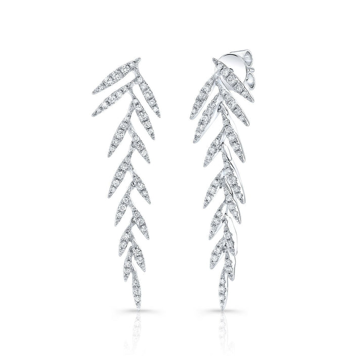 Diamond Pave Laurel Leaves Dangling Earrings in 14K White Gold | RockHer