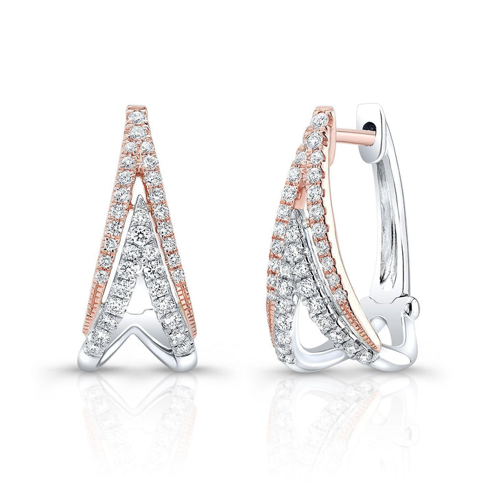 Diamond Pave Inverted Double-v Earring In 14k Rose And White Gold | RockHer