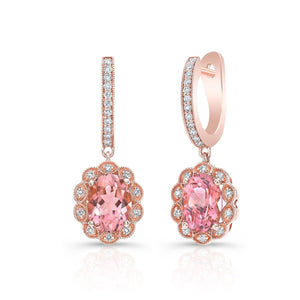 ต่างหูเพชร ทรงรี ล้อมเพชร ตัวเรือนทองคำชมพู 14K จาก RockHer