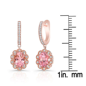 ต่างหูเพชร ทรงรี ล้อมเพชร ตัวเรือนทองคำชมพู 14K จาก RockHer