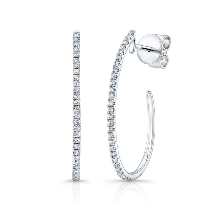 Diamond Pave J-hoop Earrings With Push Backs in 14K White Gold | RockHer