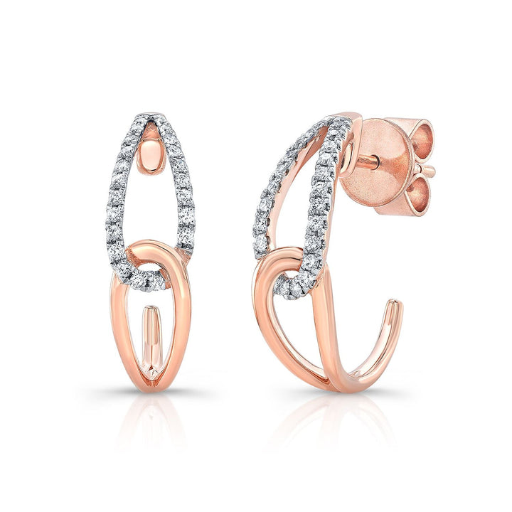 Diamond Pave And High Polish Teardrop Interlink Earrings in 14K Rose Gold | RockHer