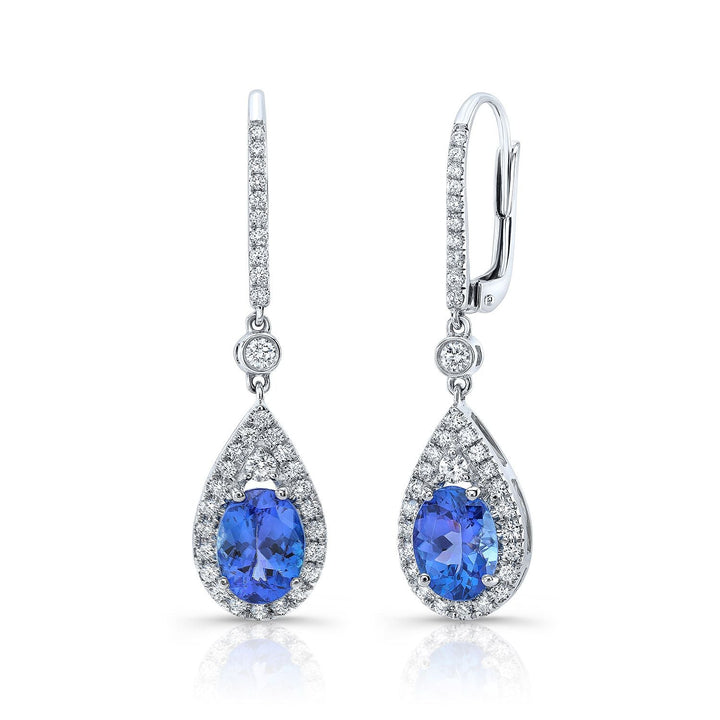 Tanzanite And Diamond Pave Drop Earrings in 14K White Gold | RockHer
