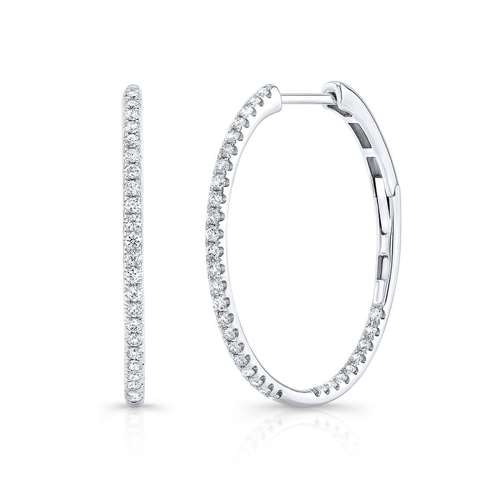 Diamond Pave Inside-out Hoop Earrings With Secure Closure in 14K White Gold | RockHer