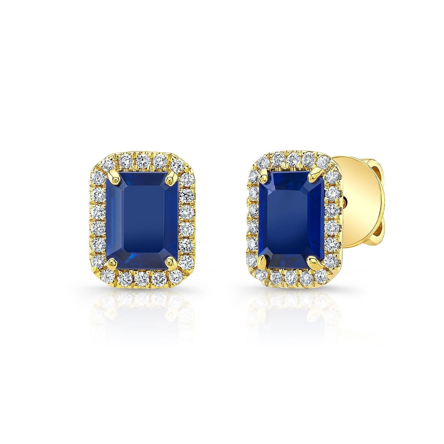 Sapphire And Diamond Octagon Halo Earring In 14k Yellow Gold 0.22ctw