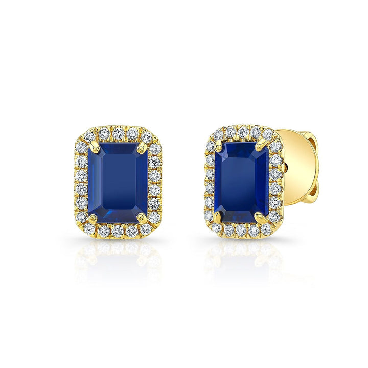 Sapphire Octagon Stud Earrings in 14K Yellow Gold | RockHer