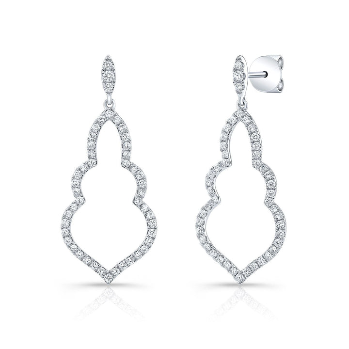 Diamond Open Damask Dangle Earrings in 14K White Gold | RockHer
